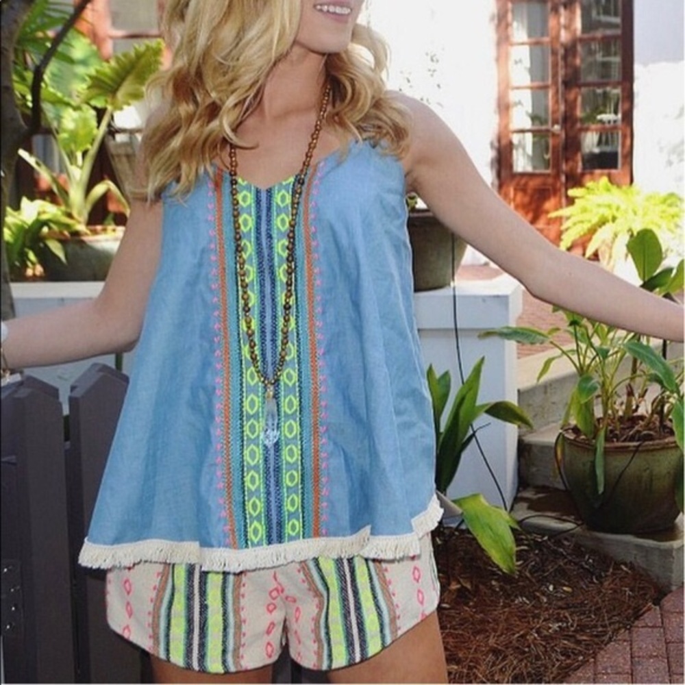 Judith March Chambray Woven Open Back Romper S